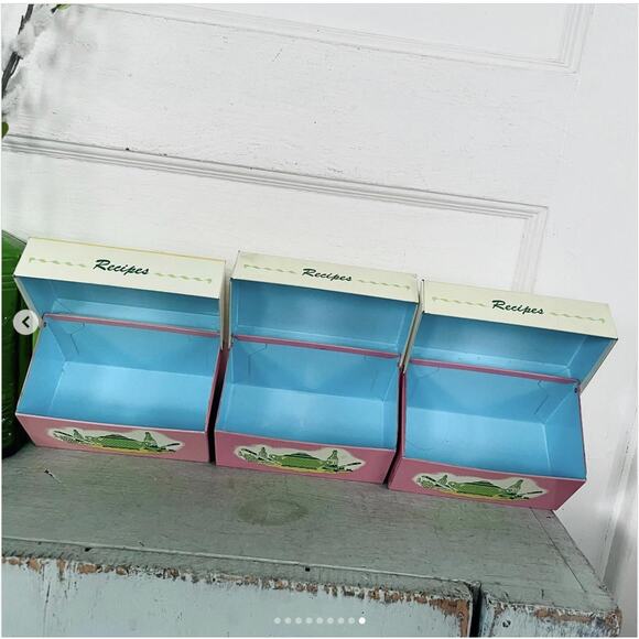 Vintage Tin Recipe Box Ohio Art EMPTY Metal Pink Yellow Blue Random CHOICE ONE - Picture 9 of 9